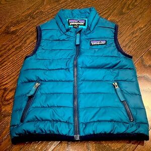 Patagonia kids light weight puffer vest in teal